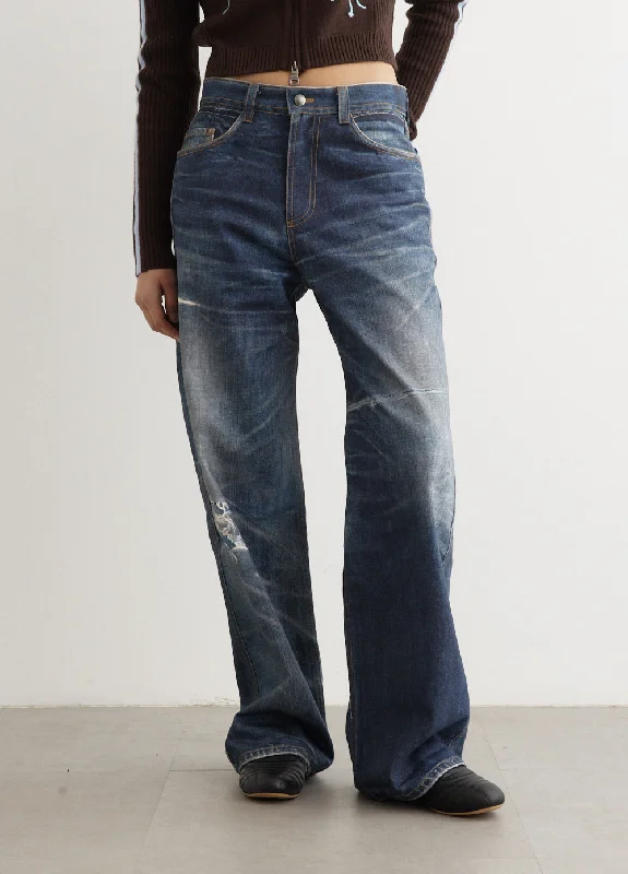 Women's denim jeans with a mom jean style-Trompe L'Oeil Printed Denim Jeans