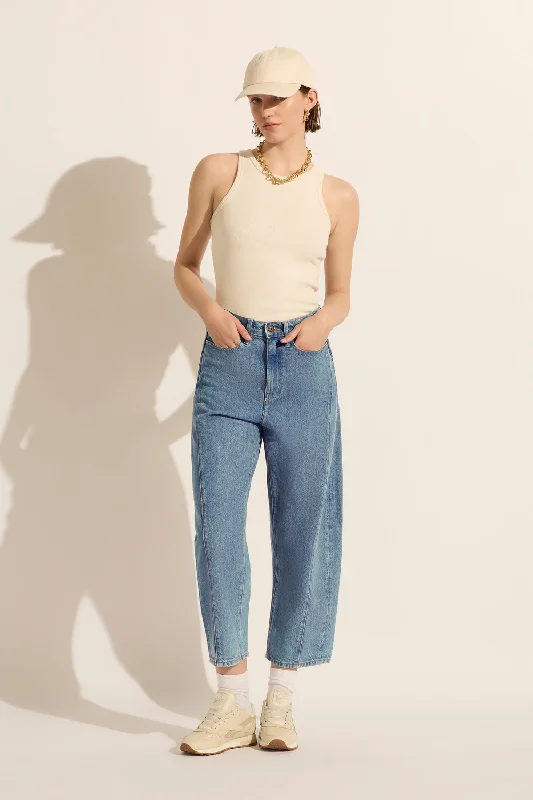 Women's denim jeans with a insect embellishment-Utah Mid Rise Barrel Leg Jean - Heritage Women's denim jeans with a insect embellishment-Utah Mid Rise Barrel Leg Jean - Heritage