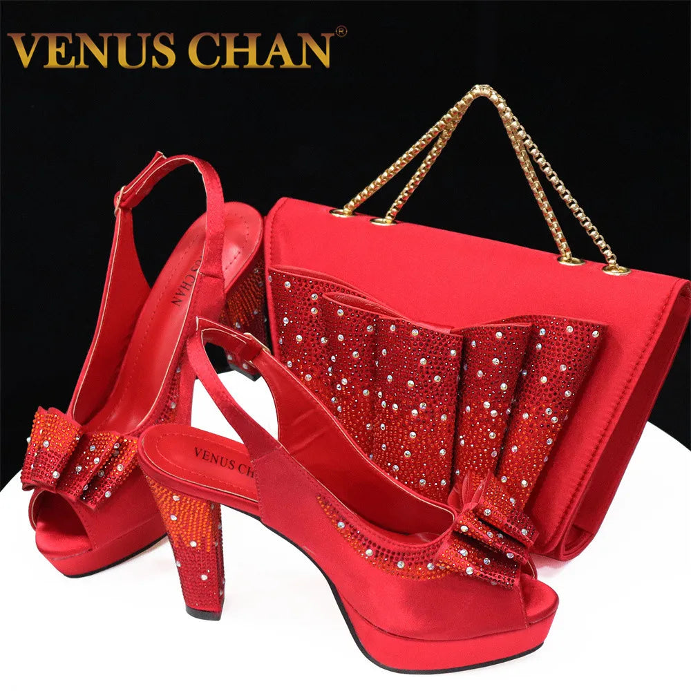 Versatile Heeled Sandals for Any Occasion---Fashionable Italian Women Shoes Matching Bag With Applique