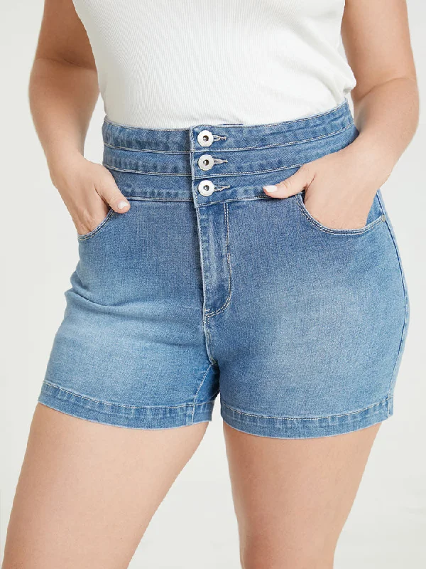 Women's denim shorts and a maxi dress-Very Stretchy Medium Wash Stitch Trim Denim Shorts Women's denim shorts and a maxi dress-Very Stretchy Medium Wash Stitch Trim Denim Shorts