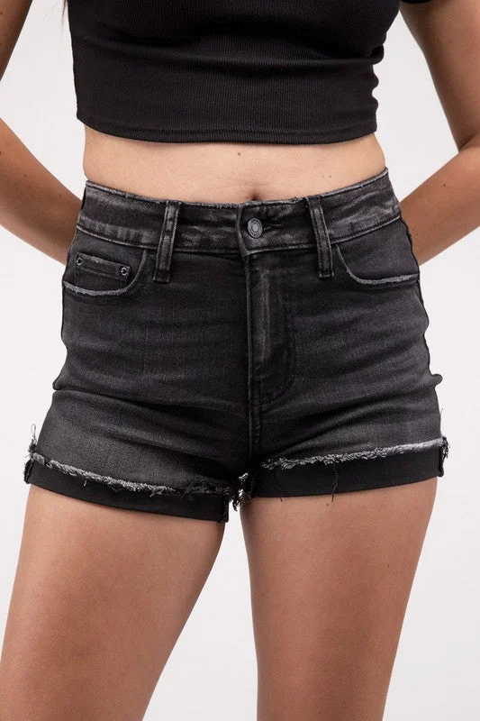 Women's denim shorts : plus with the denim new .Washed Black Cuffed Raw Hem Denim Shorts