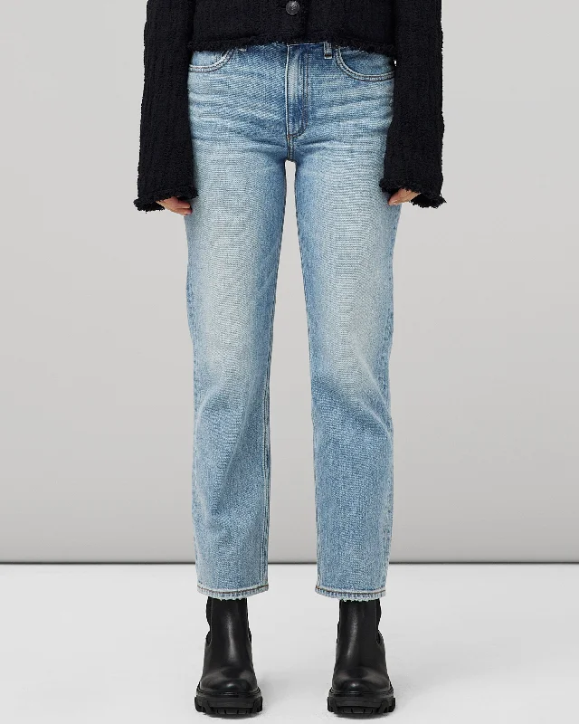 Women's denim jeans with a tribal design embellishment-Harlow Mid-Rise Straight Jeans Women's denim jeans with a tribal design embellishment-Harlow Mid-Rise Straight Jeans