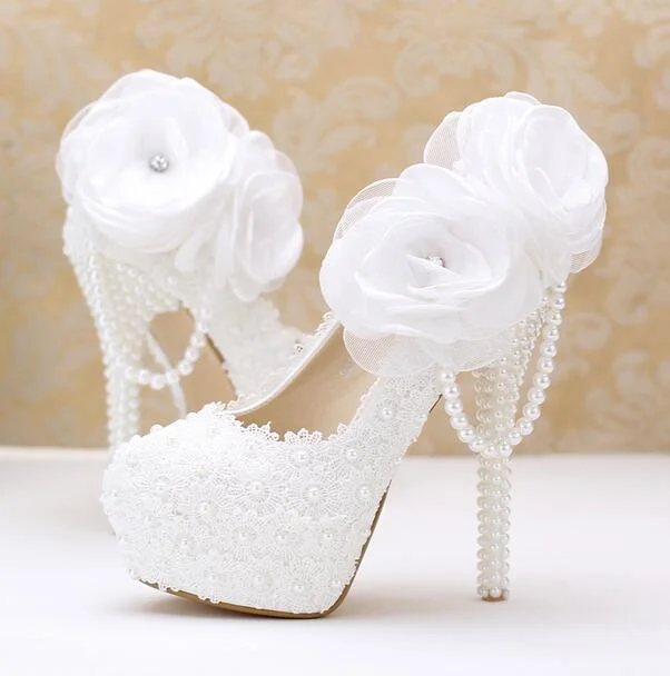 Versatile Heeled Sandals for Any Occasion---White Rose Wedding Heel Pumps Shoes