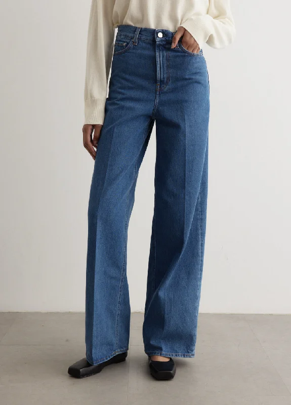Women's denim jeans with a cargo style-Wide Leg Denim Jeans 32"