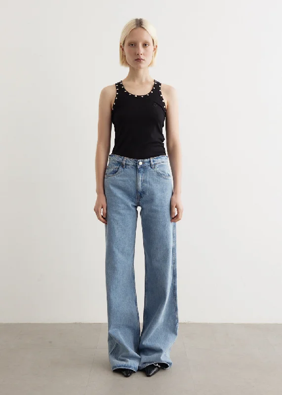 Women's denim jeans with a tie dye design-Wide Leg Denim Jeans
