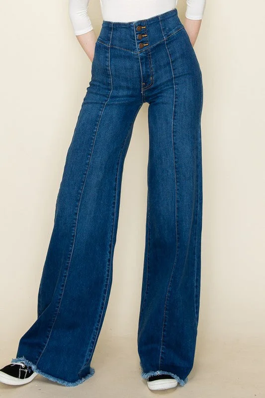 Women's denim jeans with a rigid denim fabric-Wide leg, denim pants,  jeans, western