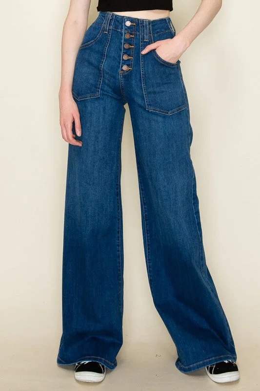 Women's denim jeans with a mid stretch fabric-Wide leg, denim pants,  jeans, western