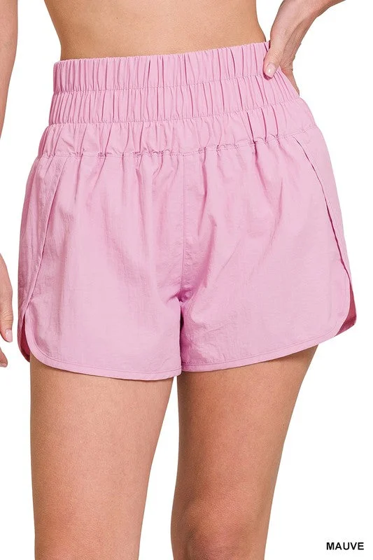 Women's denim shorts with rips-Windbreaker Smocked Waistband Running Shorts