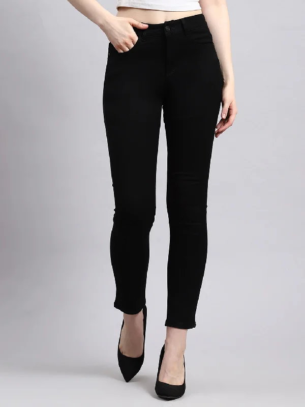 Women's denim jeans styled for fall-Women Black Slim Fit Denim