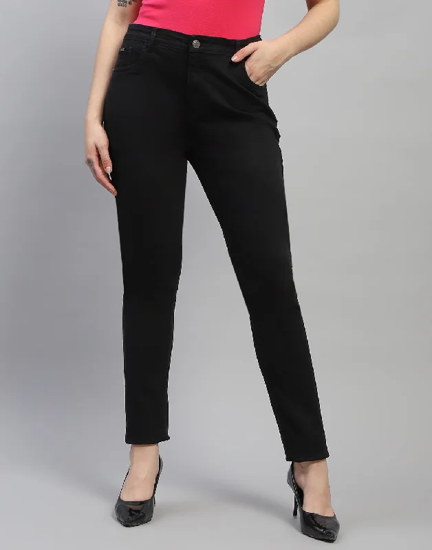Women's denim jeans how top now-Women Black Solid Slim Fit Denim