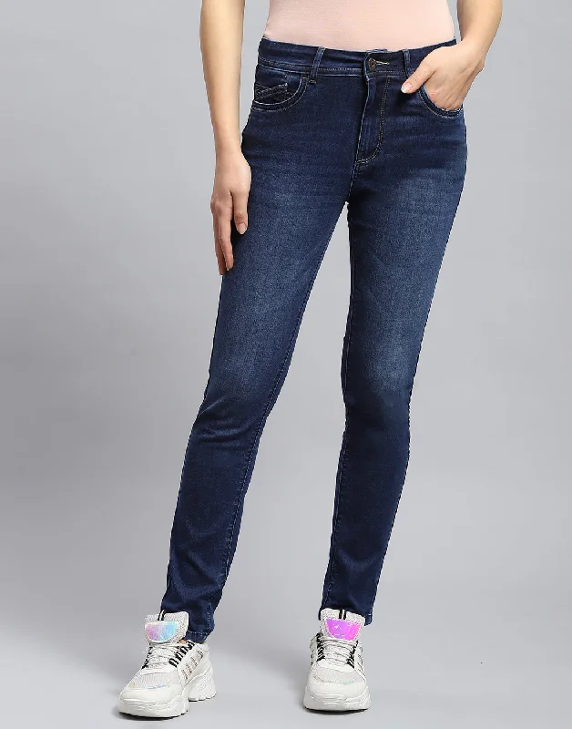 Women's denim jeans high to low fit-Women Blue Light Wash Slim Fit Denim