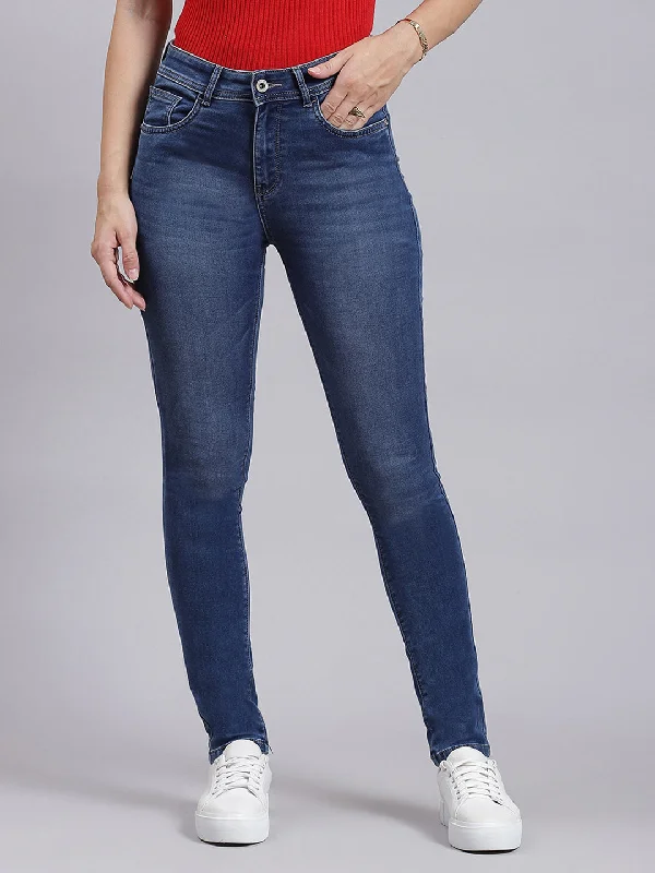 Women's denim jeans with a faith change cause design embellishment-Women Blue Regular Fit Denim