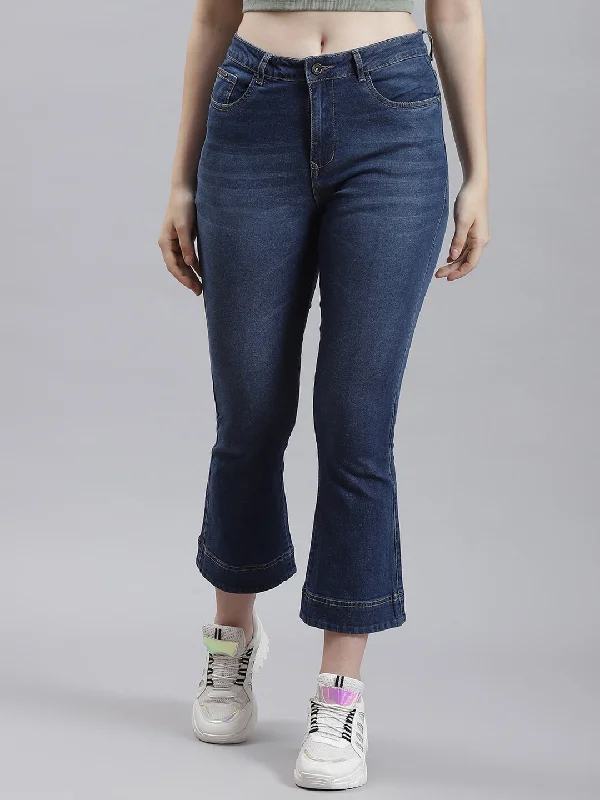 Women's denim jeans with a revolution cause design embellishment-Women Blue Slim Fit Denim