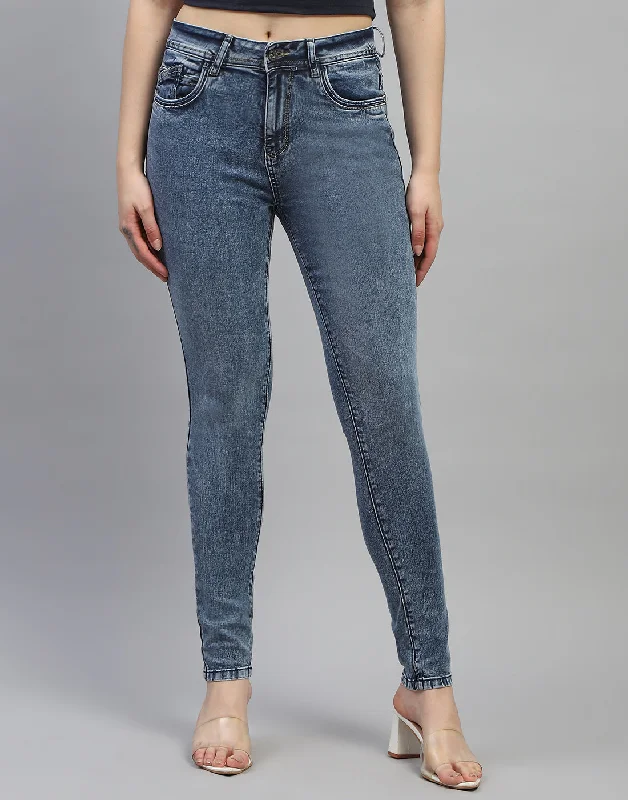 Women's denim jeans with a memorial change cause design embellishment-Women Blue Solid Slim Fit Denim