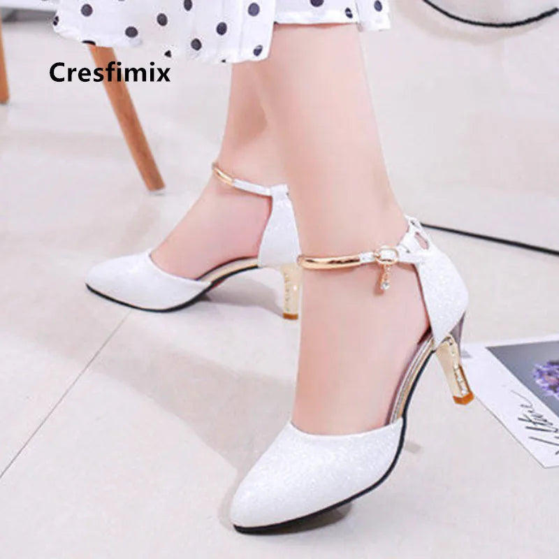 Stiletto Heel Pumps with Perfect Fit--Women Fashion White Pointed Toe Buckle Strap Pu Leather Stiletto-Fashionable & Classic