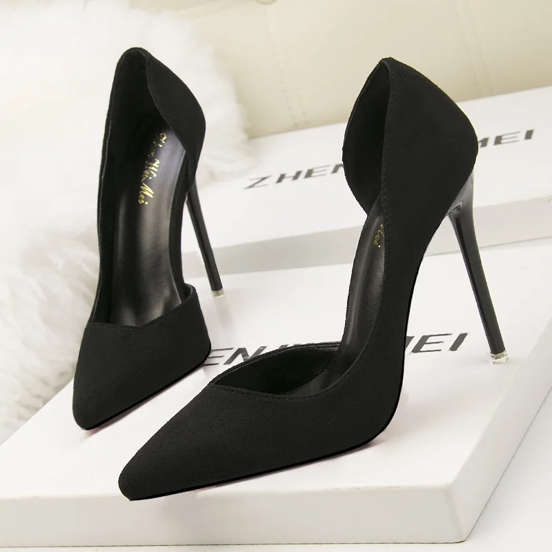 Affordable Suede Ankle Pumps for All-Day Wear--Women Fashion Simple Sexy Plus Size Suede Point-Toe High Heels Pumps