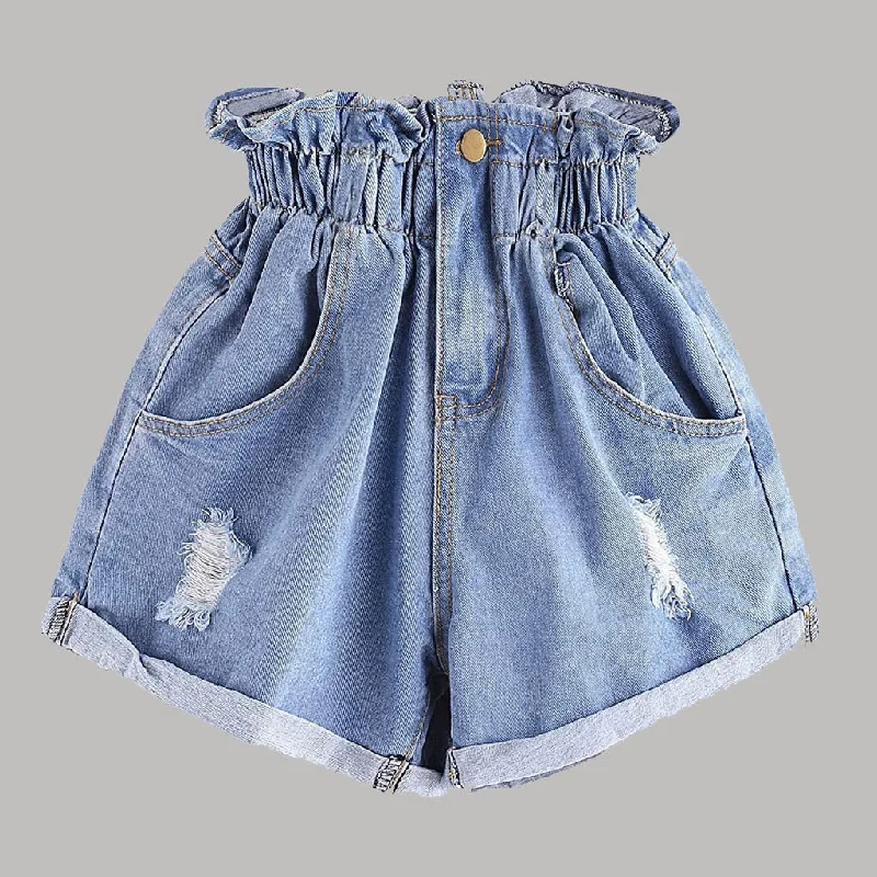 Women's denim shorts with comfort stretch waistbands :Women High Waist Denim Shorts Flower Trousers Fashion Casual Denim Shorts Slim Ropa Mujer Sweatpants Trousers Gothic Jeans Pants