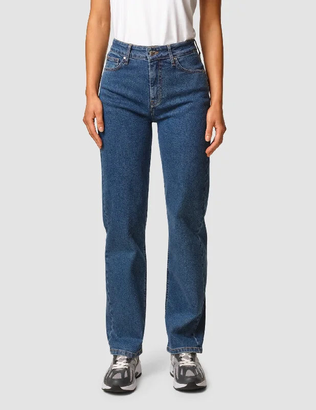 Women's denim jeans high to low fit-Jeans Straight Fit Medium Blue