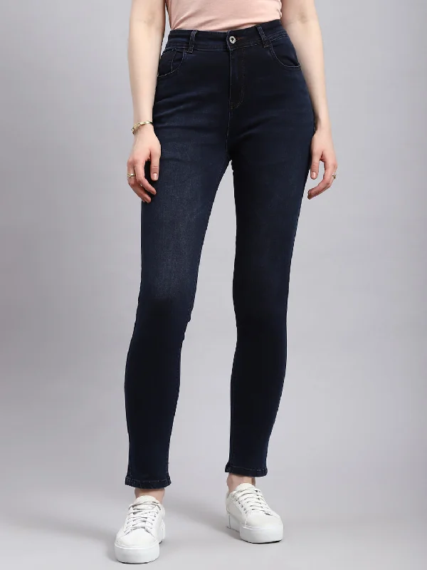 Women's denim jeans for online shop-Women Navy Blue Slim Fit Denim