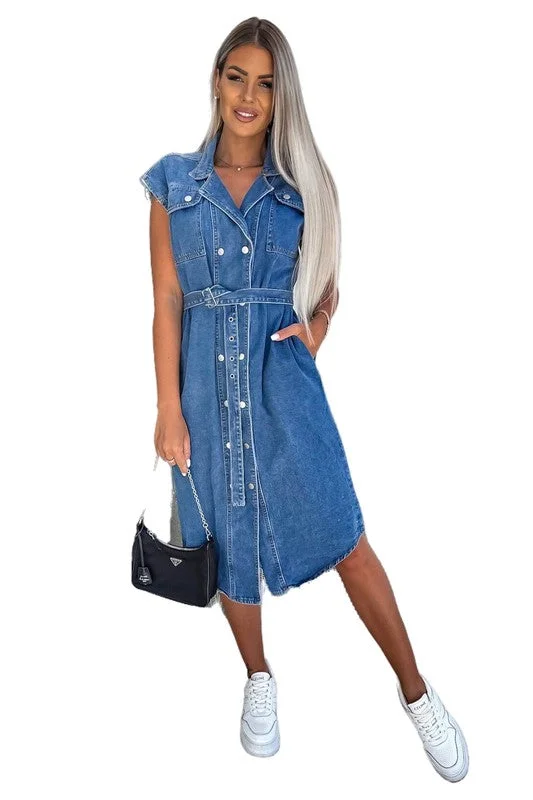 How to style denim dress at night--Online on what for jean-WOMEN SEXY DENIM VEST DRESS