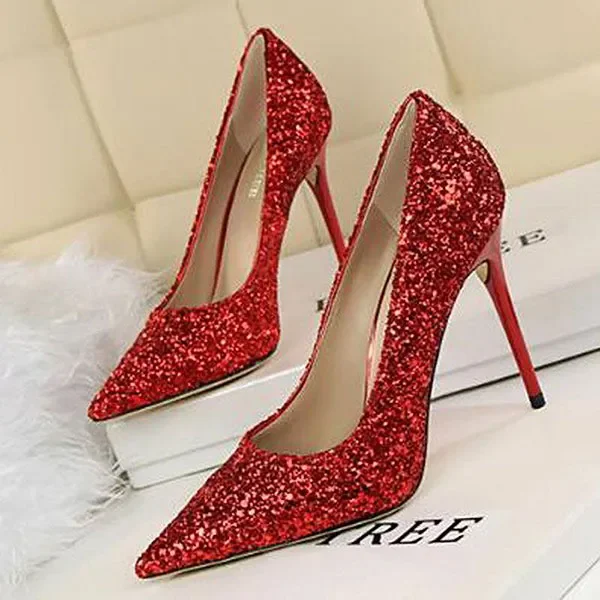 Stiletto Heel Pumps with Perfect Fit--Women Sexy Shining Sequins Decor Pointed-Toe Stiletto Shoes Pumps-Fashionable & Classic