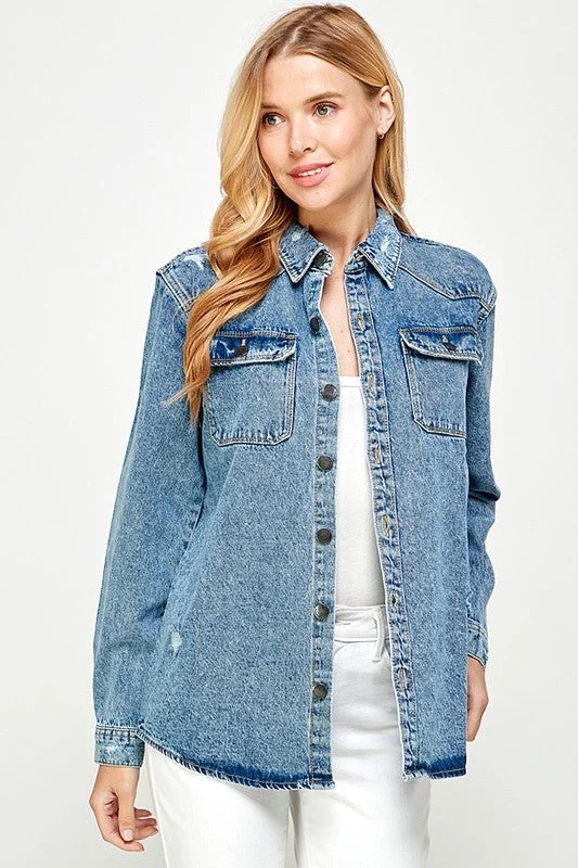 Women's denim jeans with a peace change cause design embellishment-Denim Jackets