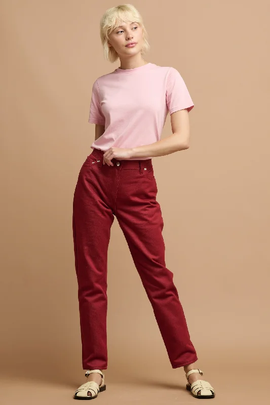 Women's denim jeans with a hope cause design embellishment-Women's Gloria Straight leg High Rise Jean - Burgundy