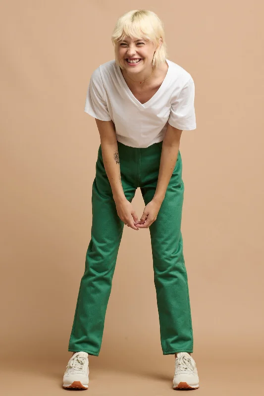 Women's denim jeans with a social cause design embellishment-Women's Gloria Straight leg High Rise Jean - Green