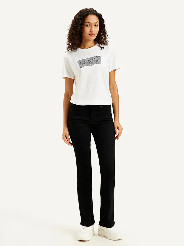Women's denim jeans with a linen fabric-Women's High Rise 315 Bootcut Black Jeans