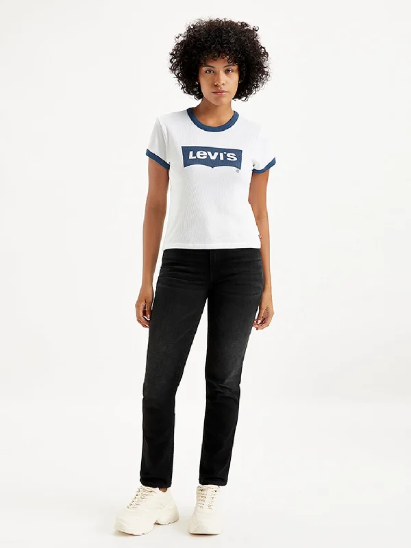 Women's denim jeans with a tummy control panel-Women's High Rise 724 Slim Fit Black Jeans Women's denim jeans with a tummy control panel-Women's High Rise 724 Slim Fit Black Jeans