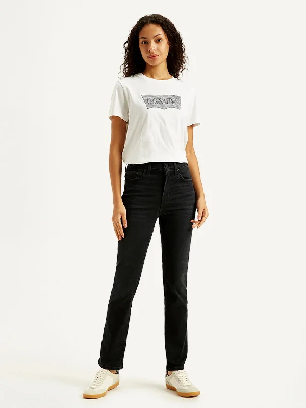 Women's denim jeans with a graphic print-Women's High Rise 724 Slim Fit Black Jeans