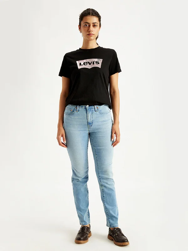 Women's denim jeans with a side stripe-Women's High Rise 724 Slim Fit Light Blue Jeans Women's denim jeans with a side stripe-Women's High Rise 724 Slim Fit Light Blue Jeans