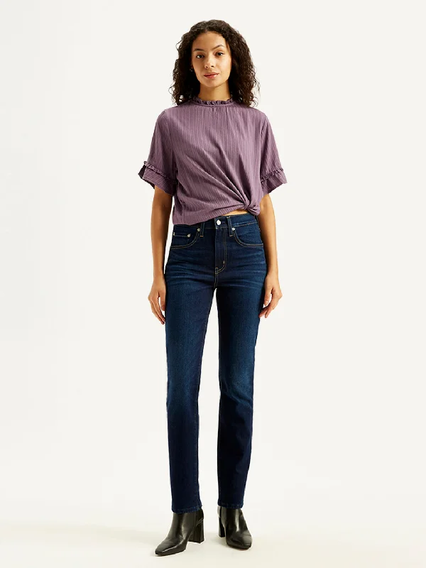 Women's denim jeans with a vintage look-Women's High Rise 724 Slim Fit Navy Jeans