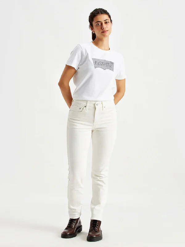 Women's denim jeans with a fruit embellishment-Women's High Rise 724 Slim Straight Fit White Jeans