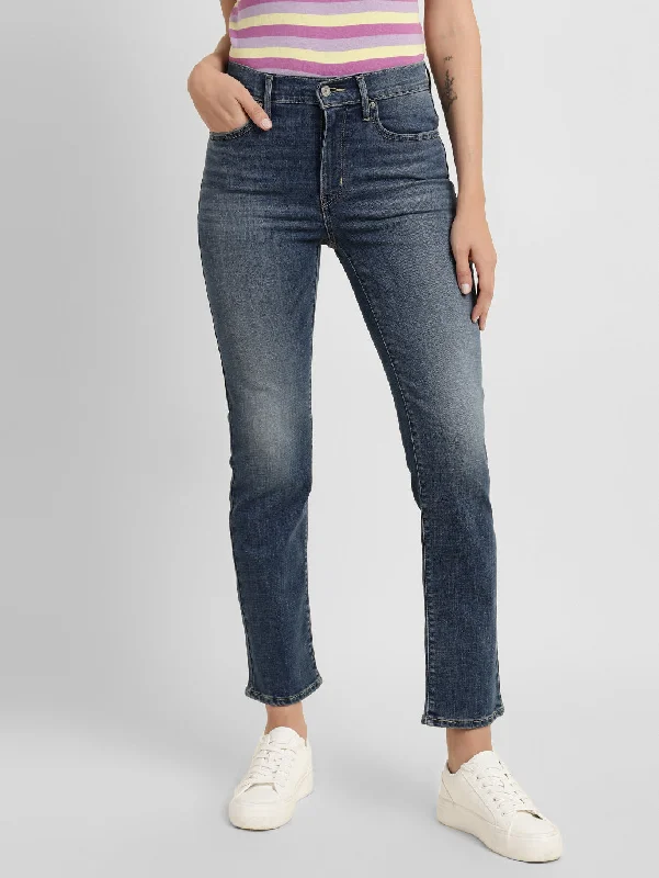 Women's denim jeans with a bell bottom leg-Women's High Rise 724 Straight Fit Jeans