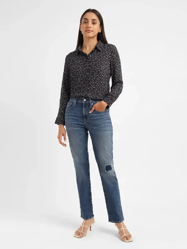 Women's denim jeans with a feather trim-Women's High Rise 724 Straight Fit Jeans