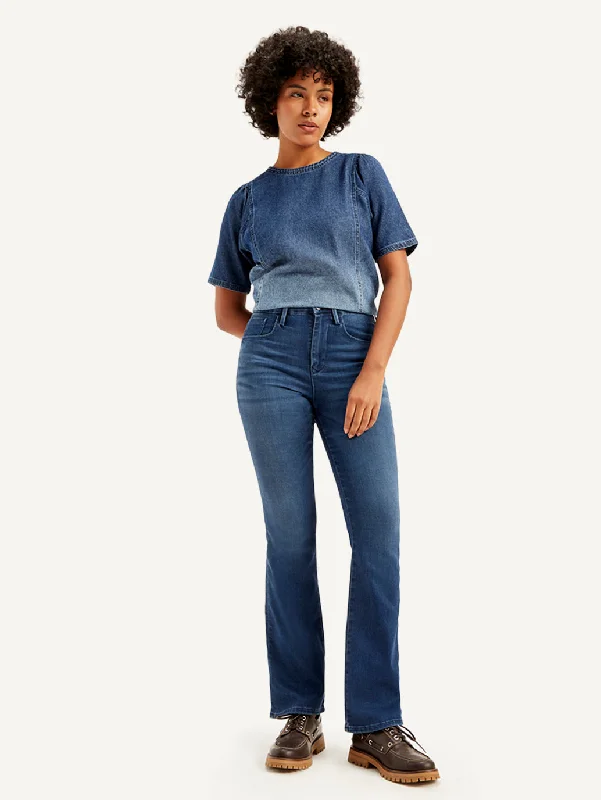 Women's denim jeans with sneakers-Women's High Rise 725 Slim Bootcut Fit Navy Jeans