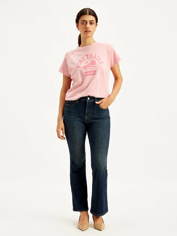 Women's denim jeans with a memorial change cause design embellishment-Women's High Rise 726 Slim Flared Fit Dark Blue Jeans Women's denim jeans with a memorial change cause design embellishment-Women's High Rise 726 Slim Flared Fit Dark Blue Jeans