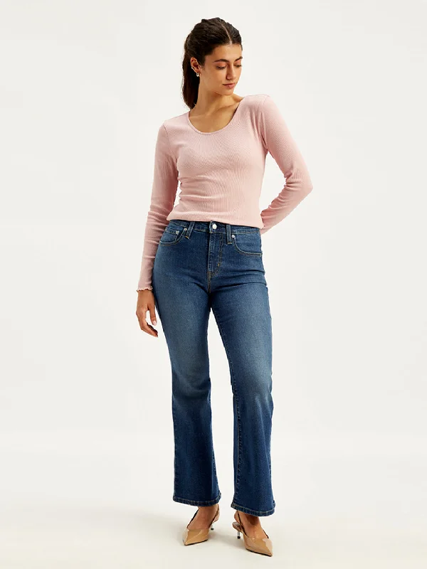 Women's denim jeans for casual Friday-Women's High Rise 726 Slim Flared Fit Indigo Jeans Women's denim jeans for casual Friday-Women's High Rise 726 Slim Flared Fit Indigo Jeans