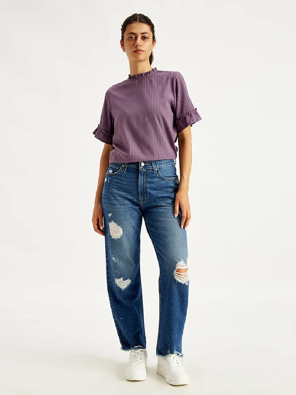 Women's denim jeans with organic cotton-Women's High Rise 94 Baggy Fit Blue Jeans