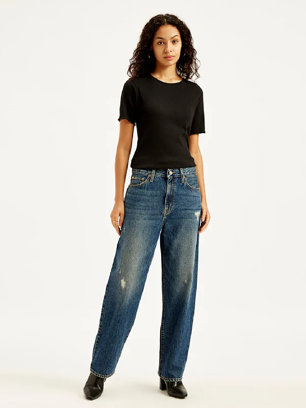 Women's denim jeans with a comfortable fit-Women's High Rise 94 Baggy Fit Blue Jeans Women's denim jeans with a comfortable fit-Women's High Rise 94 Baggy Fit Blue Jeans