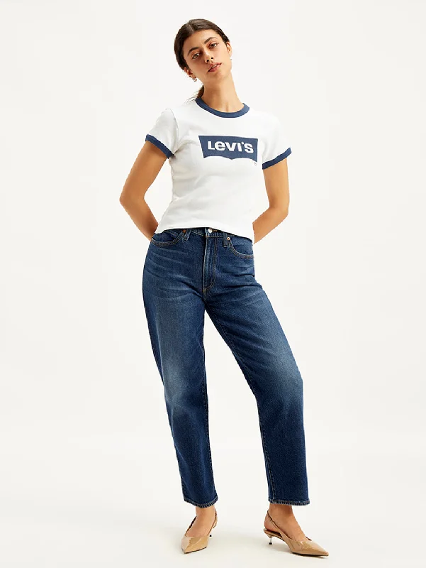 Women's denim jeans with a drawstring waist-Women's High Rise 94 Baggy Fit Blue Jeans