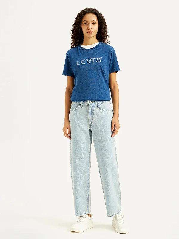Women's denim jeans with a raw hem-Women's High Rise 94 Baggy Fit Light Blue Jeans
