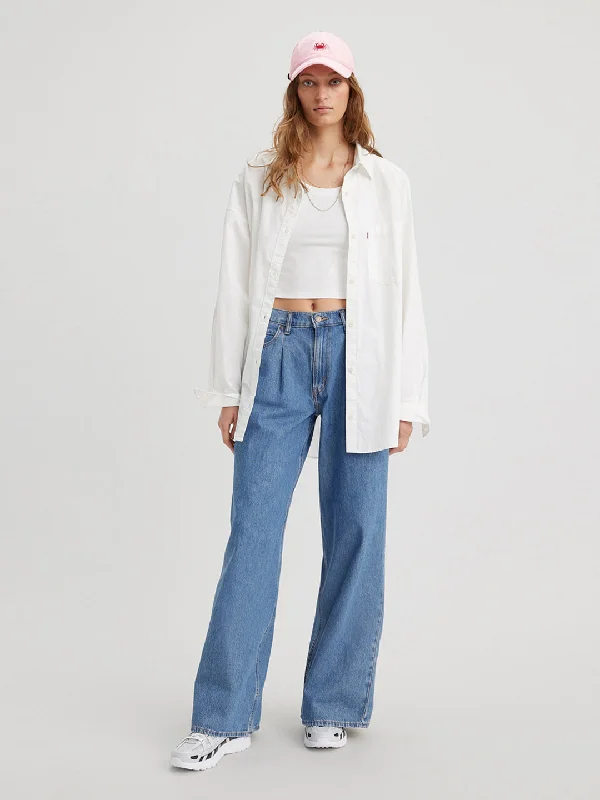 Women's denim jeans sale has styled-Women's High Rise Baggy Wide Leg Blue Jeans