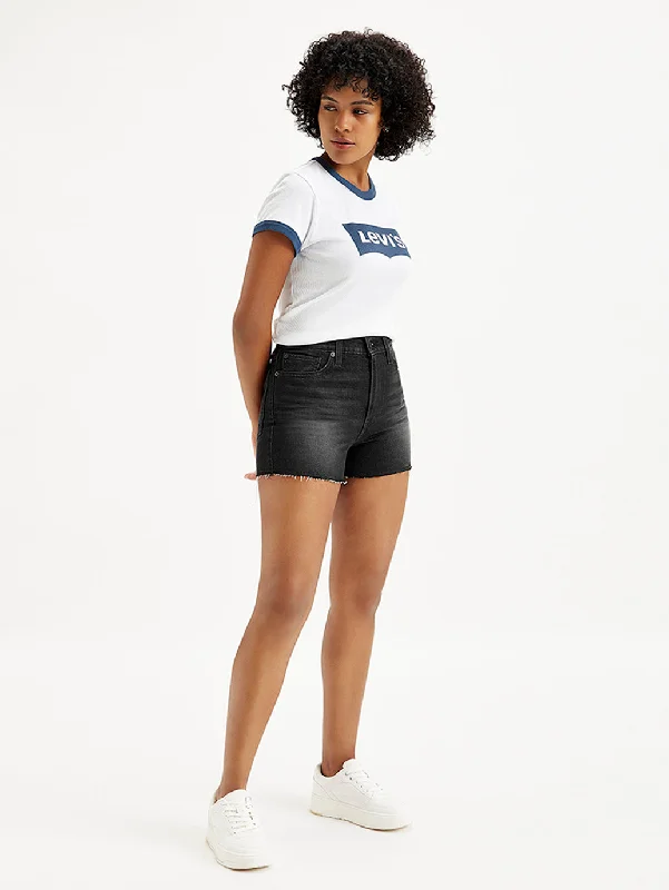 Women's denim shorts for a music festival-Women's High Rise Black Regular Fit Denim Shorts