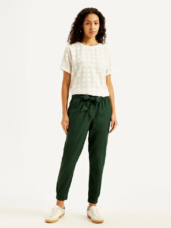 Women's denim jeans with a tencel fabric-Women's High Rise Green Regular Fit Joggers Women's denim jeans with a tencel fabric-Women's High Rise Green Regular Fit Joggers