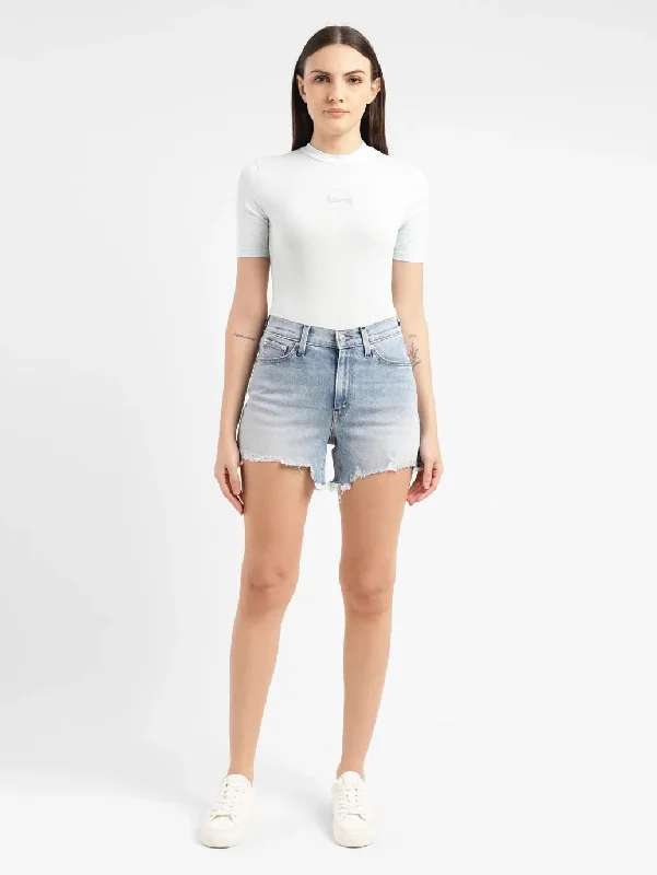Women's denim shorts and a tank top-Women's High Rise Light Indigo Regular Fit Denim Shorts