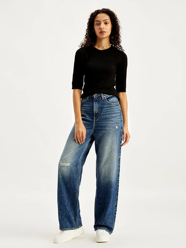 Women's denim jeans with fit plus on for quality-Women's High Rise Loose Fit Blue Jeans Women's denim jeans with fit plus on for quality-Women's High Rise Loose Fit Blue Jeans