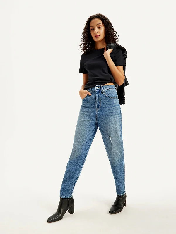 Women's denim jeans with fit plus on for quality-Women's High Rise Loose Taper Fit Blue Jeans Women's denim jeans with fit plus on for quality-Women's High Rise Loose Taper Fit Blue Jeans