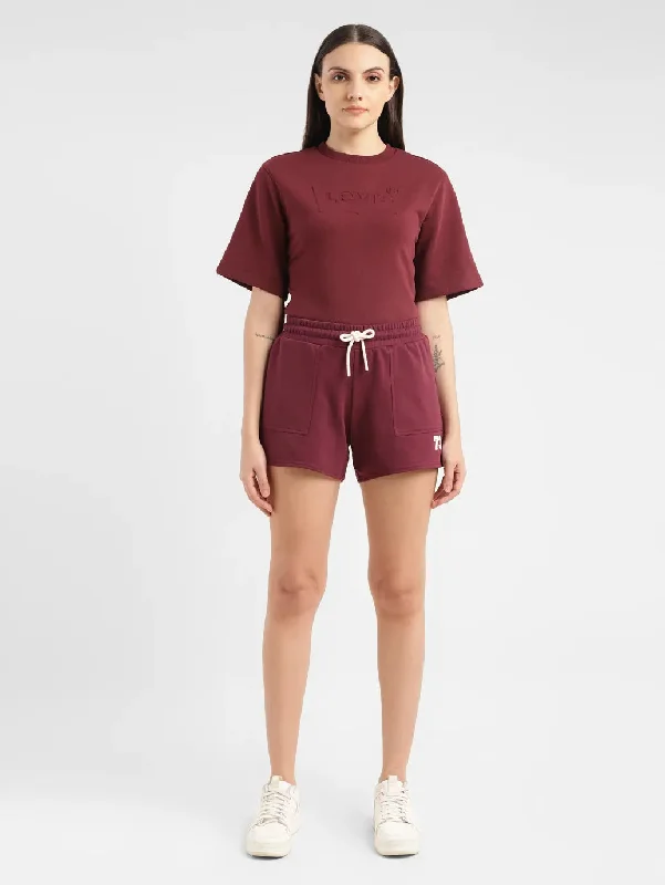 Women's denim shorts with a blazer-Women's High Rise Maroon Relaxed Fit Shorts